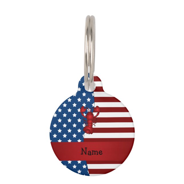 Personalized name Patriotic lobster Pet Tag (Front)