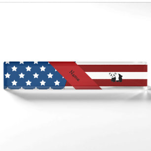 Personalized name Patriotic panda Nameplate