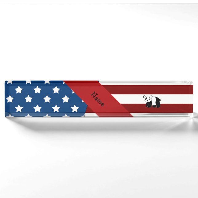 Personalized name Patriotic panda Nameplate (Front)