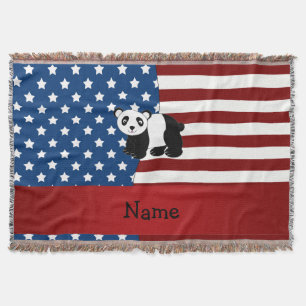 Personalized name Patriotic panda Throw Blanket