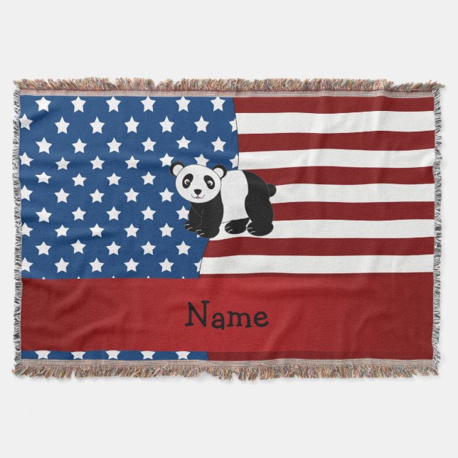 Personalized name Patriotic panda Throw Blanket (Front)
