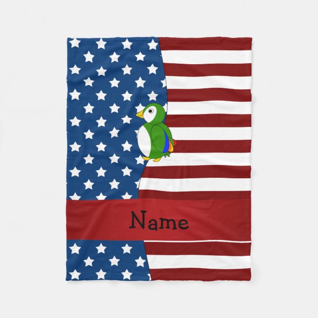 Personalized name Patriotic parrot Fleece Blanket (Front)