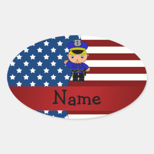 Personalized name Patriotic policeman Oval Sticker