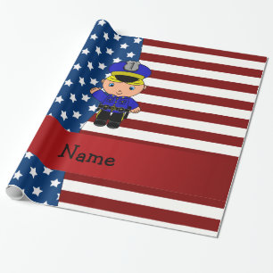 Personalized name Patriotic policeman Wrapping Paper