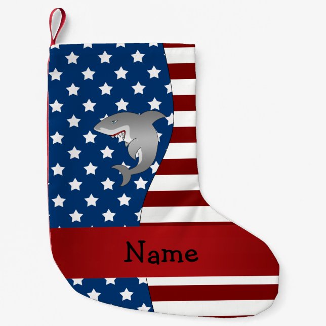 Personalized name Patriotic shark Small Christmas Stocking (Front)