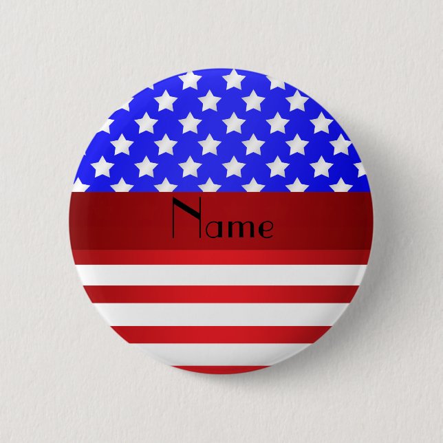 Personalized name patriotic stripes 2 inch round button (Front)