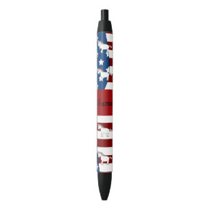 Personalized name Patriotic unicorn Black Ink Pen