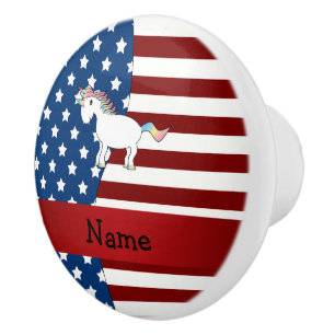 Personalized name Patriotic unicorn Ceramic Knob