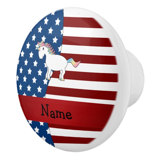 Personalized name Patriotic unicorn Ceramic Knob (Right)