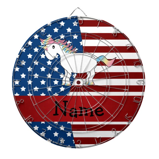 Personalized name Patriotic unicorn Dartboard (Front)