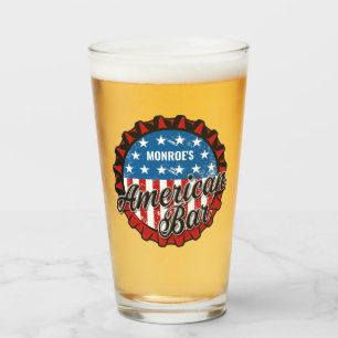 Personalized NAME Patriotic USA Flag American Bar Glass