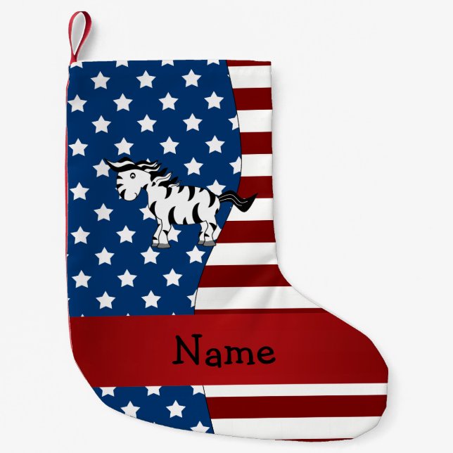 Personalized name Patriotic zebra Small Christmas Stocking (Front)