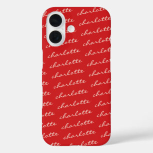 Personalized Name Pattern Script Typography in Red iPhone 16 Case