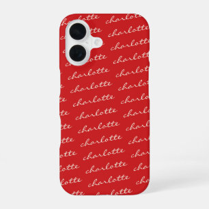 Personalized Name Pattern Script Typography in Red iPhone 16 Case