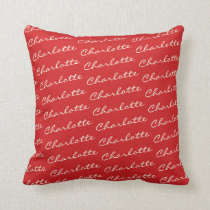 Personalized Name Pattern Script Typography in Red Throw Pillow