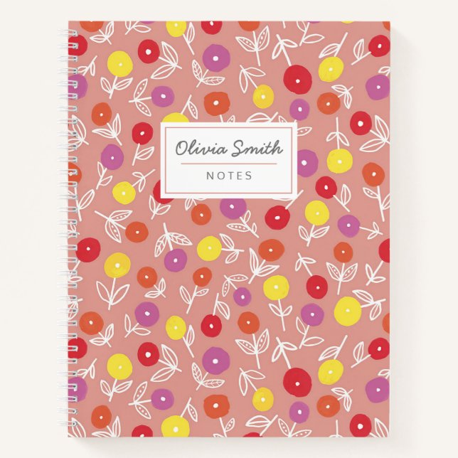Personalized Name Peach Floral Pattern Notebook (Front)