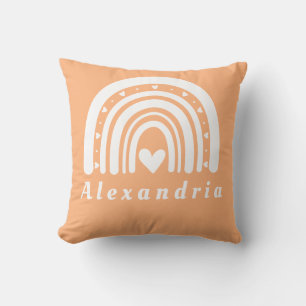 Personalized Name Peach Rainbow Throw Pillow