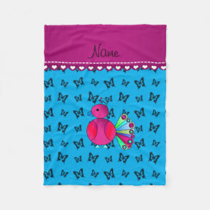 Personalized name peacock blue butterflies fleece blanket