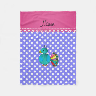 Personalized name peacock light purple polka dots fleece blanket
