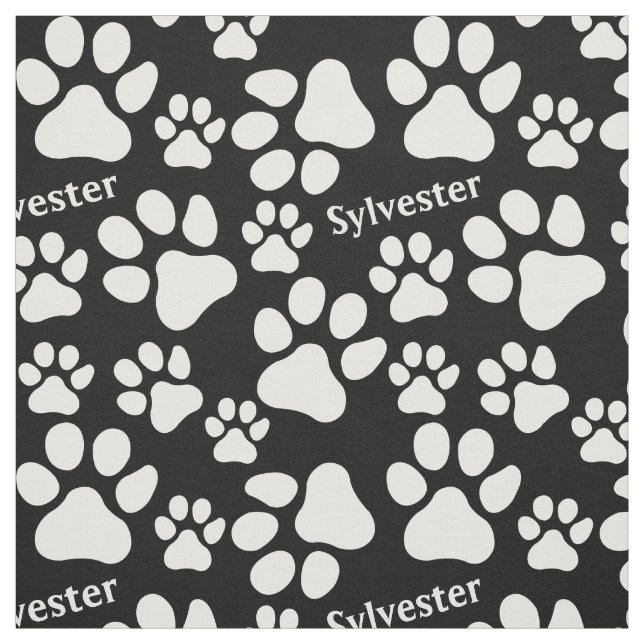 Personalized Name Ped Dog Paw Print Black Pattern Fabric (Swatch)