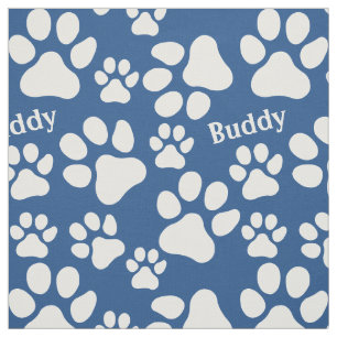 Personalized Name Ped Dog Paw Print Blue Pattern Fabric
