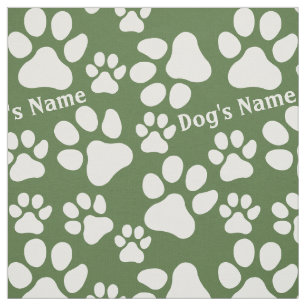 Personalized Name Ped Dog Paw Print Green Pattern Fabric