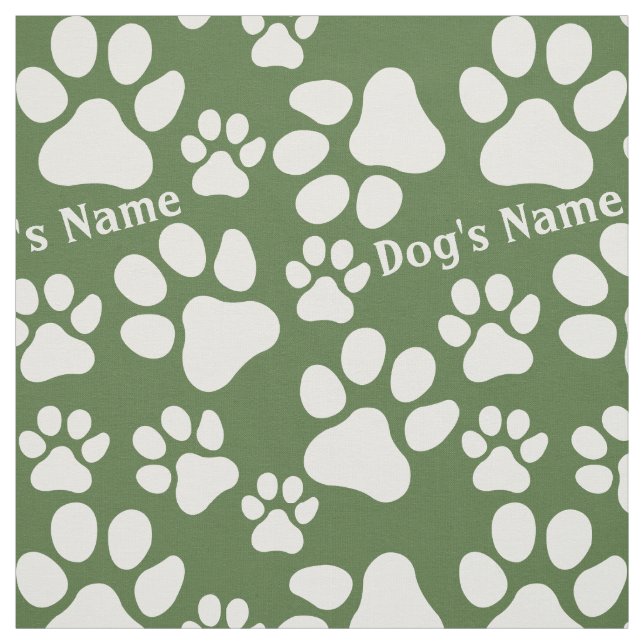 Personalized Name Ped Dog Paw Print Green Pattern Fabric (Swatch)