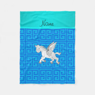 Personalized name pegasus blue greek key fleece blanket
