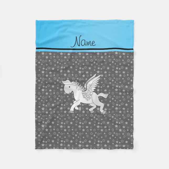 Personalized name pegasus grey stars fleece blanket (Front)
