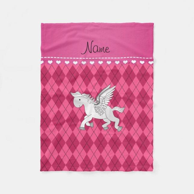 Personalized name pegasus pink argyle fleece blanket (Front)