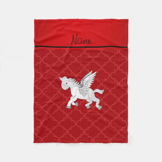 Personalized name pegasus red moroccan fleece blanket (Front)