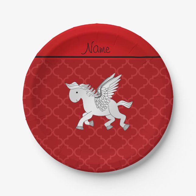 Personalized name pegasus red moroccan paper plate (Front)