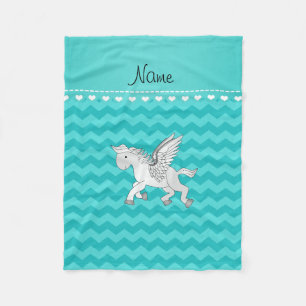 Personalized name pegasus turquoise chevrons fleece blanket