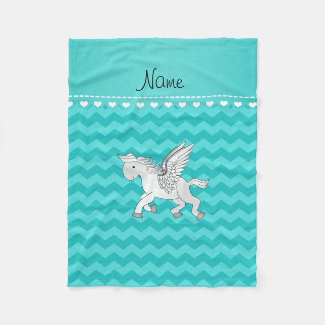Personalized name pegasus turquoise chevrons fleece blanket (Front)
