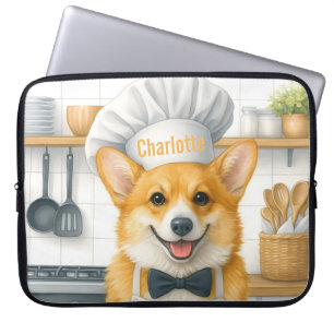 Personalized Name Pembroke Welsh Corgi Dog Chef Laptop Sleeve