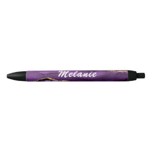 Personalized Name Pen Agate Purple Gold Marble