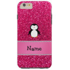 Personalized name penguin pink glitter