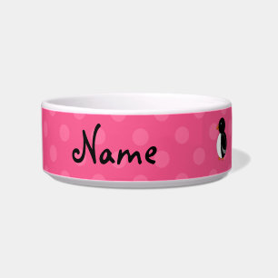 Personalized name penguin pink polka dots bowl