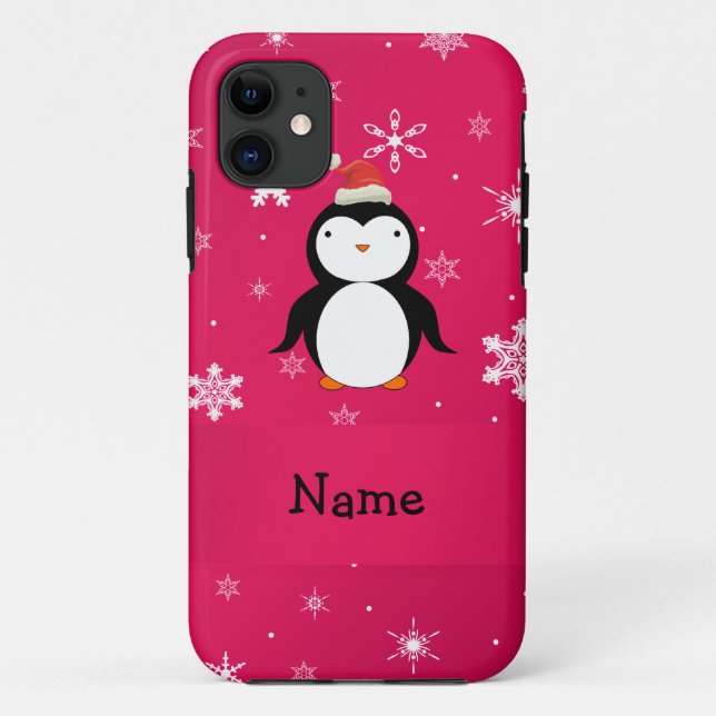 Personalized name penguin pink snowflakes Case-Mate iPhone case (Back)