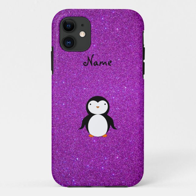 Personalized name penguin purple glitter Case-Mate iPhone case (Back)