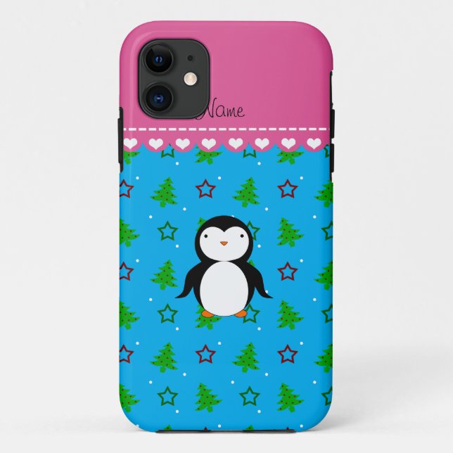 Personalized name penguin sky blue trees stars Case-Mate iPhone case (Back)
