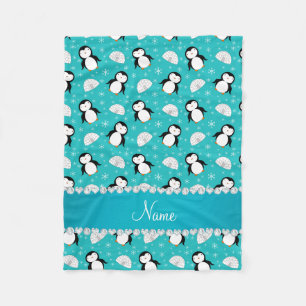 Personalized name penguins igloos snowflakes fleece blanket
