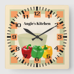 Personalized Name Pepper Veggie Bowl Kitchen Clock
