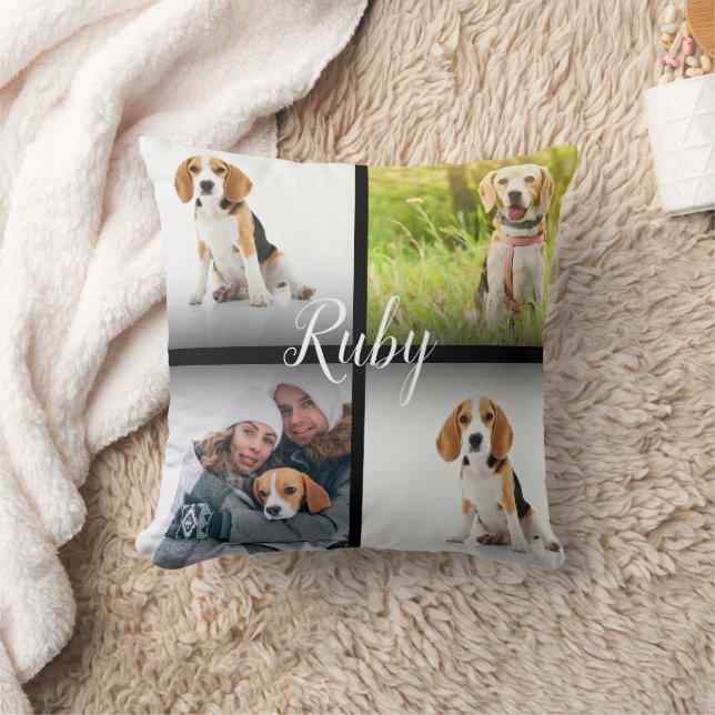 Personalized Name Pet Photo Collage Throw Pillow (Blanket)