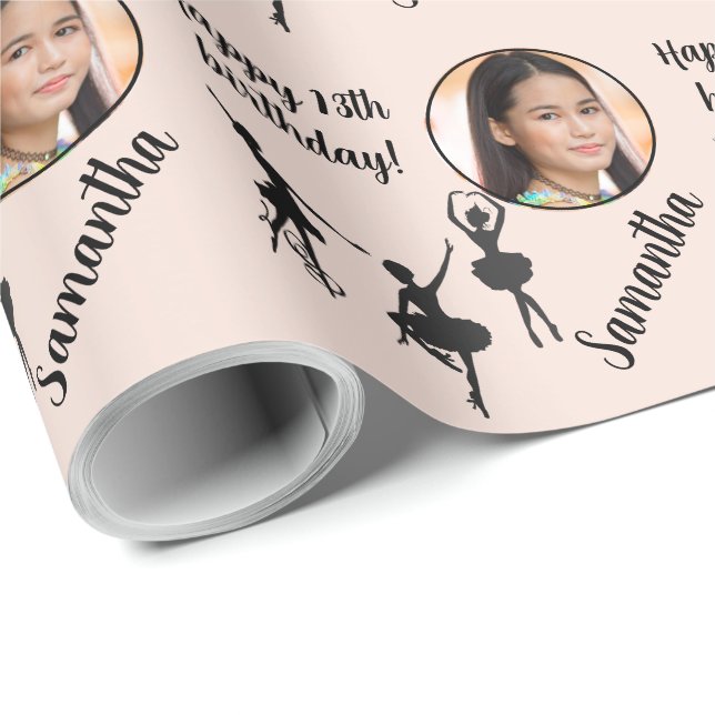 Personalized Name Photo Age Ballet Blush Pink Wrapping Paper (Roll Corner)