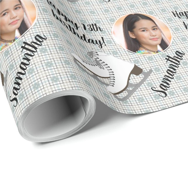 Personalized Name Photo Age Figure Skating Skater Wrapping Paper (Roll Corner)