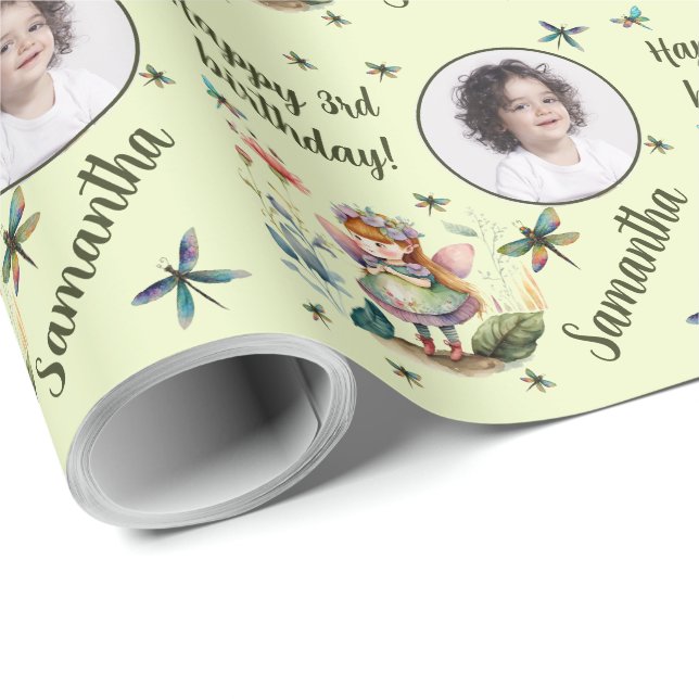 Personalized Name Photo Age Magical Fairy Birthday Wrapping Paper (Roll Corner)