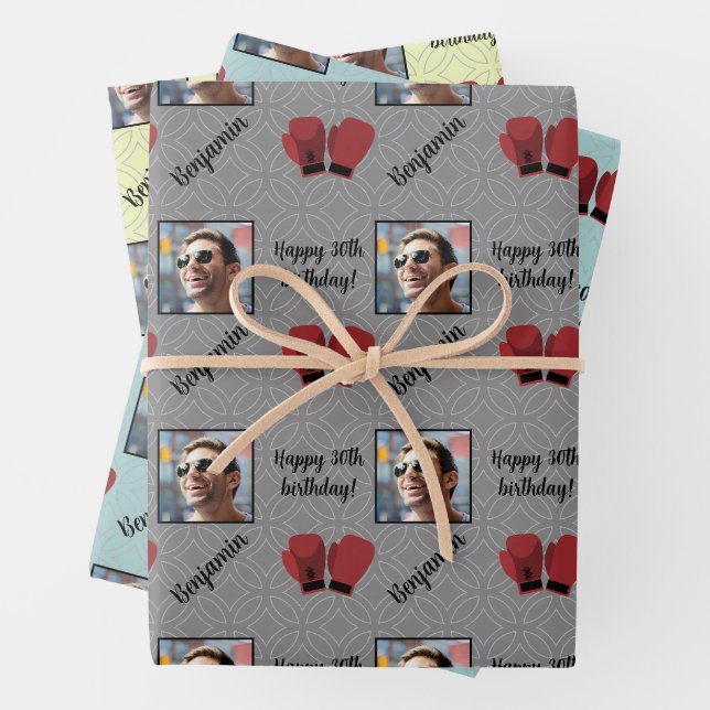 Personalized Name Photo Age Sport Boxing Birthday Wrapping Paper Sheet (In situ)