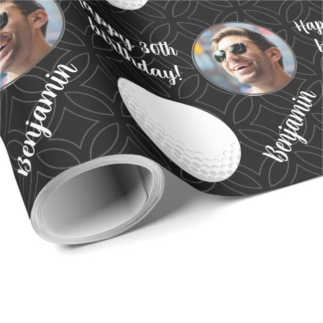 Personalized Name Photo Age Sport Golf Birthday Wrapping Paper (Roll Corner)