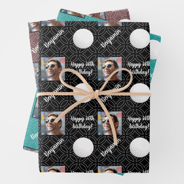 Personalized Name Photo Age Sport Golf Birthday Wrapping Paper Sheet (In situ)